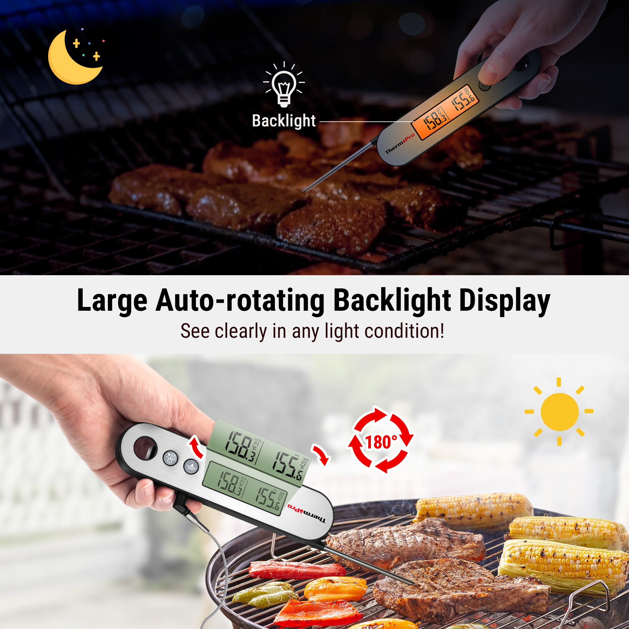  ThermoPro TP710 Instant Read Meat Thermometer Digital for  Cooking, 2-in-1 Waterproof Kitchen Food Thermometer with Dual Probes and  Dual Temperature Display for Oven, Grilling, Smoker & BBQ : Home & Kitchen